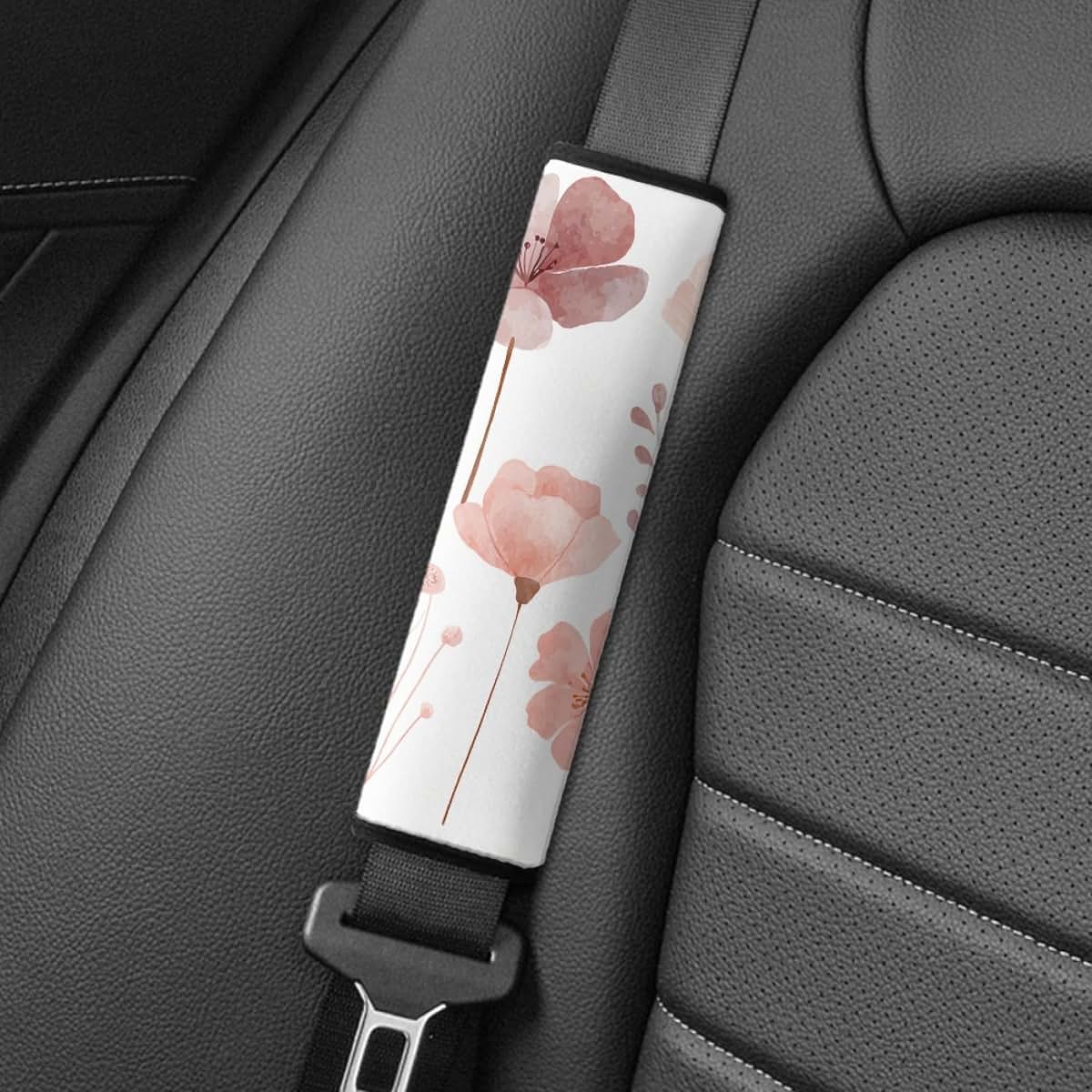 Temdrsuy Infant Car Seat Safety Belt Pad 2-Piece Set Pink Floral Animal Pattern