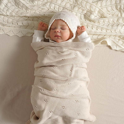 mimixiong Cotton Baby Blanket Knitted Crochet Swaddle 30x40 Inch Oatmeal