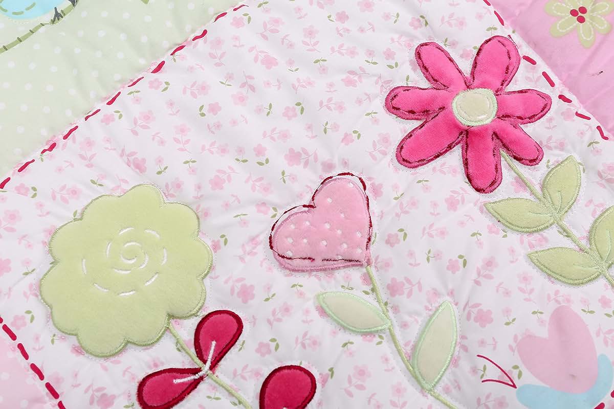CribMATE Pink Floral Embroidery Ladybug Nursery Crib Bedding Set (photo 3)