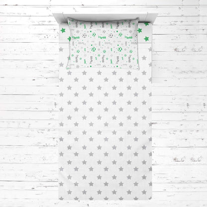Bacati Muslin Sports 3-Piece Boys Toddler Bed Sheet Set, 100% Cotton, Soccer Ball Green/Grey