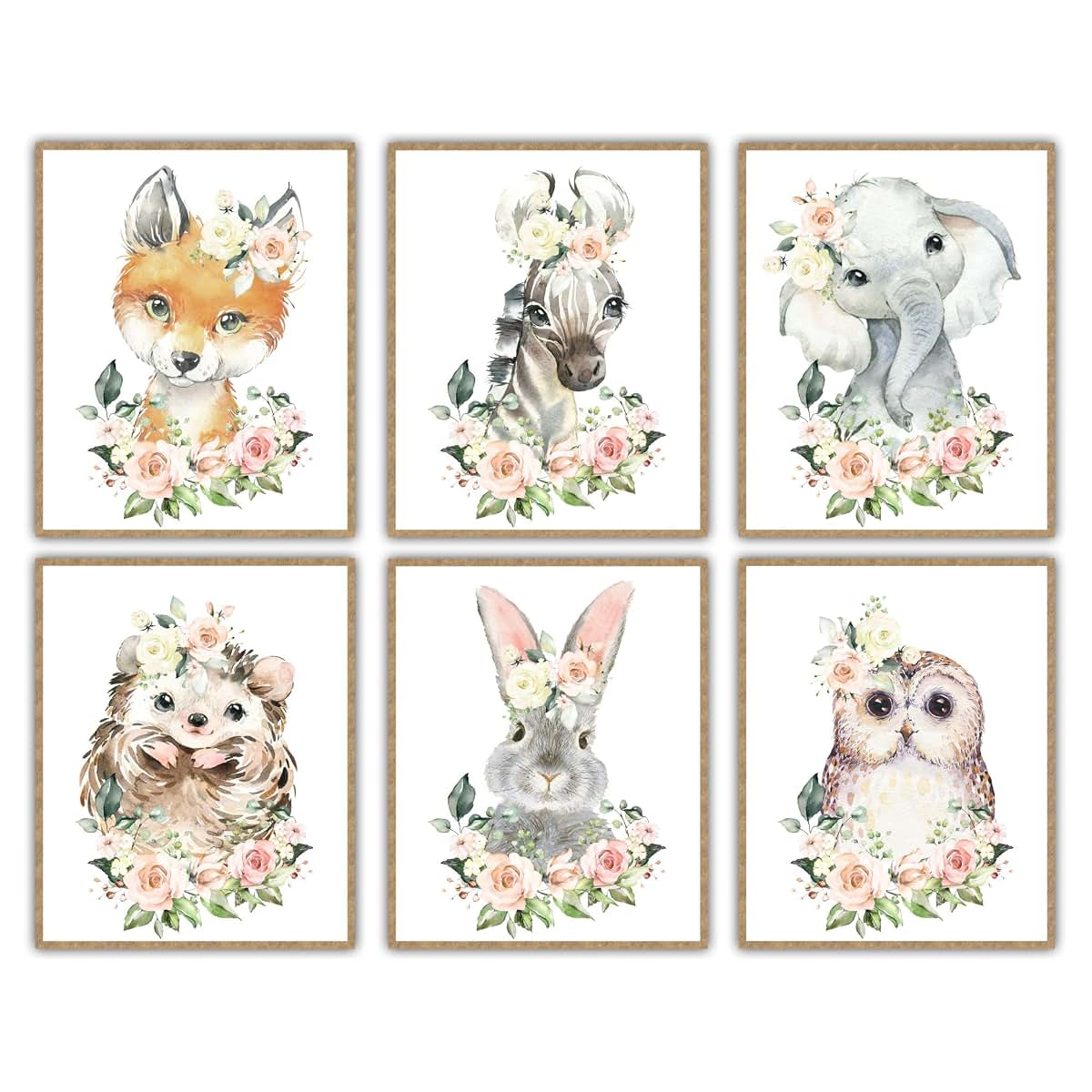 W.O.W.A. World Of Wall Art Animal Nursery Prints, Set Of 6