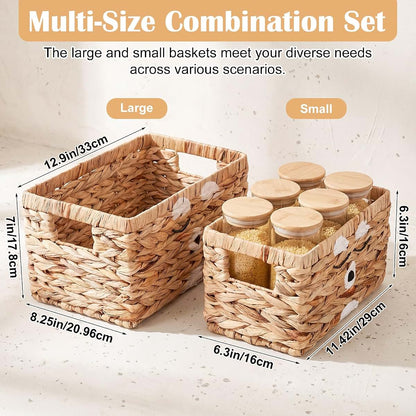 Bear Pattern Water Hyacinth Storage Basket Set for Organizing