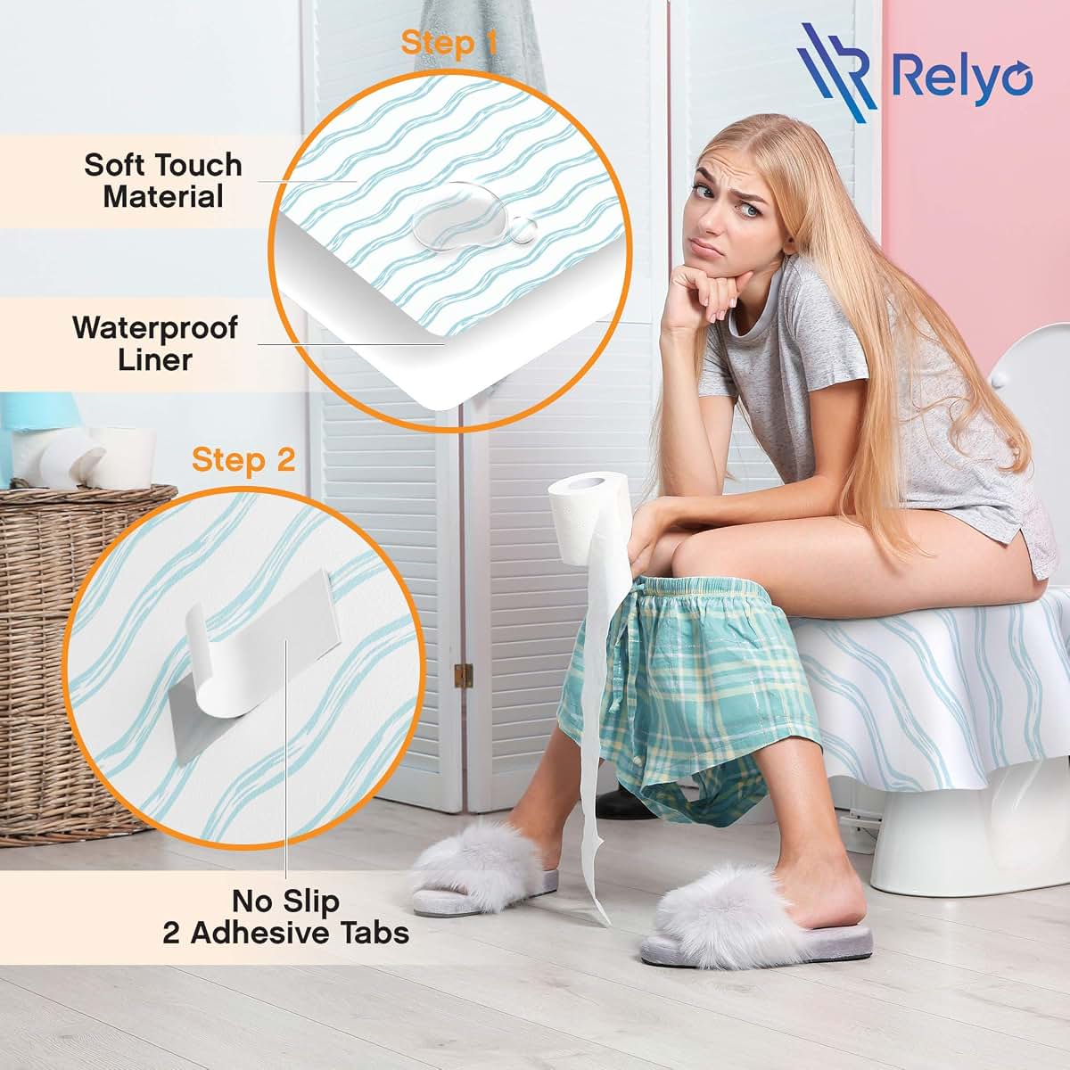 Relyo Disposable Toilet Seat Cover for Travel, 20 Pack, Waves