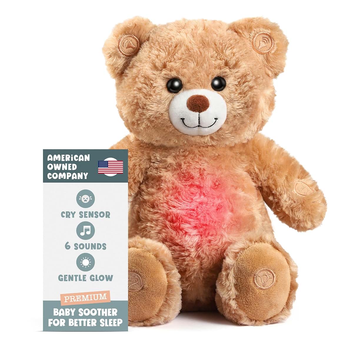 Gemma Joy Teddy Bear Plush Heartbeat Sleep Soother With Cry Sensor