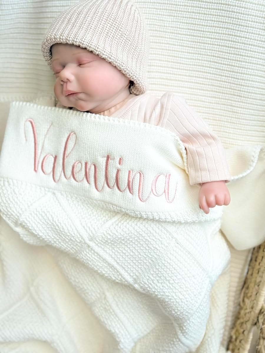 mouliss to most precious ones Personalized Knit Baby Blanket with Name - 100% Cotton Embroidered Newborn Gift - Custom (photo 3)