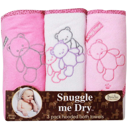 Frenchie Mini Couture, Hooded Bath Towels for Babies, 80% Cotton/20% Polyester, Bear Hooded Towel Set, Girl, Pack of 3