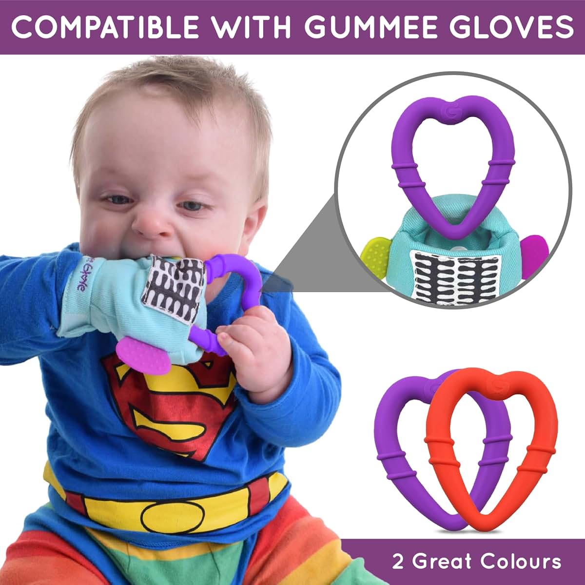 Gummee Purple Heart Silicone Baby Teething Ring
