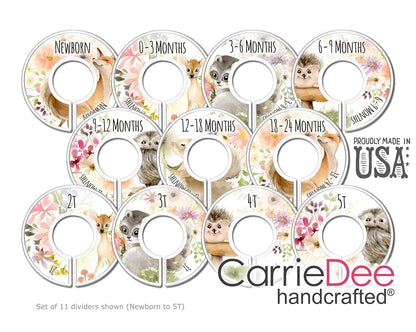 Woodland Creatures Closet Dividers Set of 11 for Baby Girl Nursery Storage