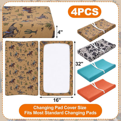 CrystalSylara 4 Pcs Western Cowboy Baby Changing Pad Covers for Boys and Girls Stretchy Soft Diaper Changing Table Pad (photo 2)
