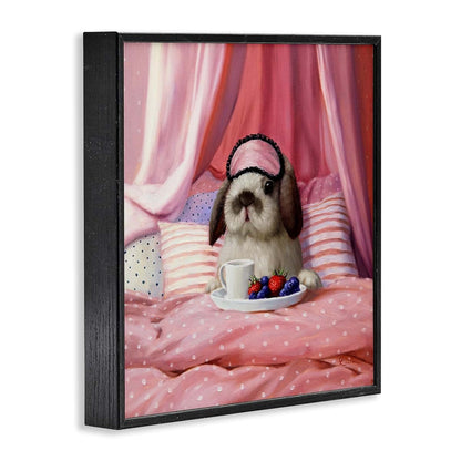Stupell Industries Bunny With Breakfast In Bed Framed Giclee Art, Black, 17 X 17 Inches