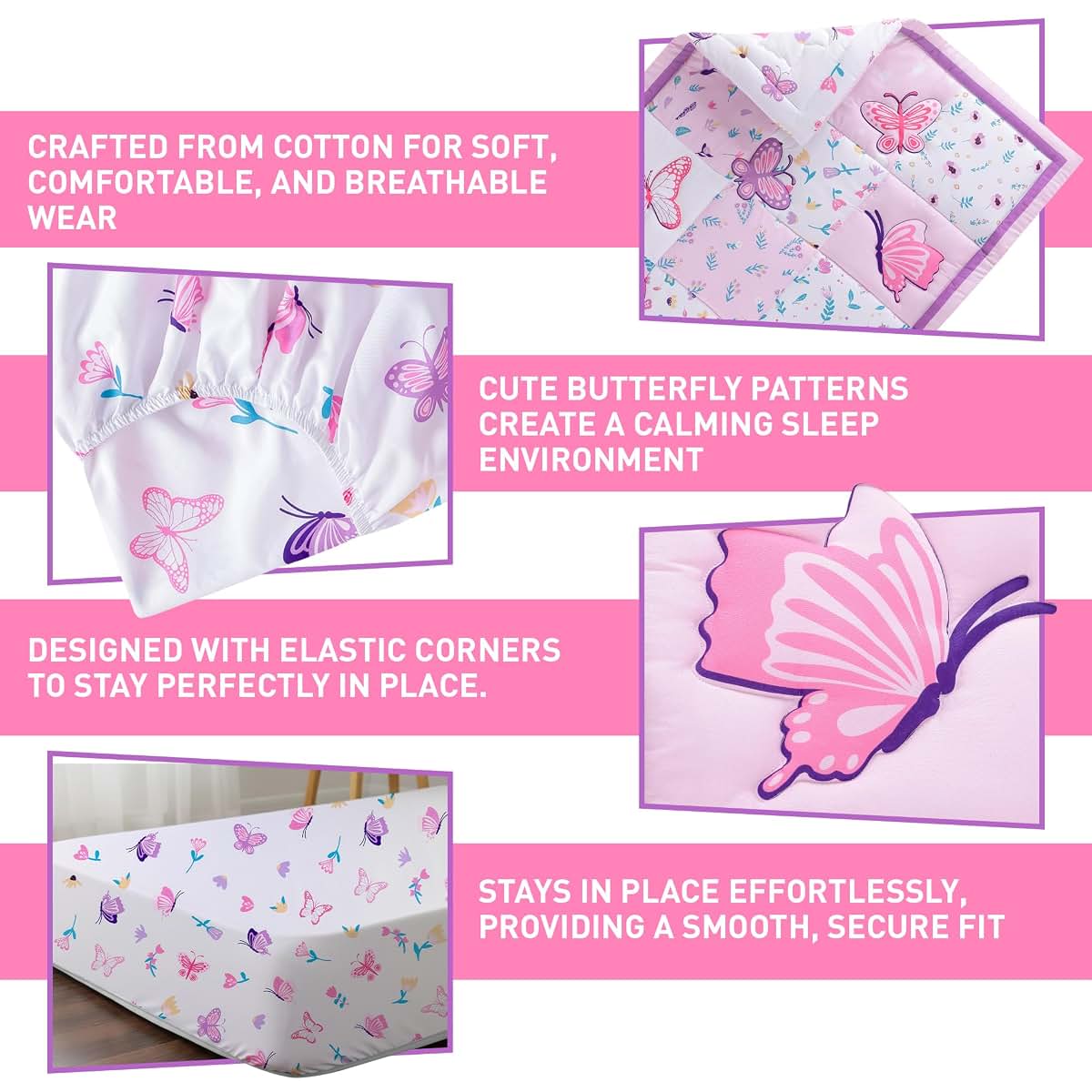 AURAHOMEANDNEST 3-Piece Baby Crib Bedding Set, Butterfly Pattern (photo 3)