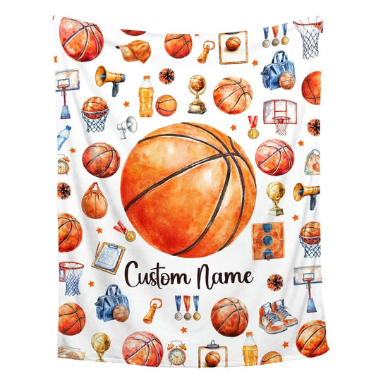 WHISKEYBLANKET Custom Basketball Blanket,Personalized Baby Basketball Blanket,Soft Cozy Personalized Baby Gifts for