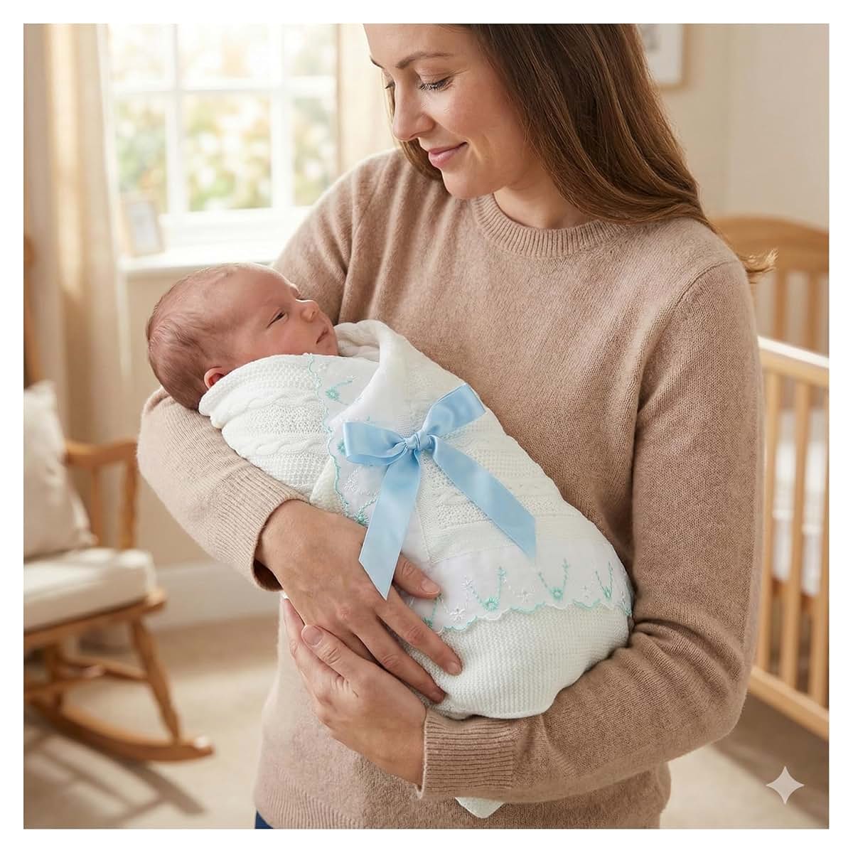 Creaciones Huerta Knitted Receiving Baby Blanket for Newborn Boys and Girls Swaddle Soft Crib Stroller - Made in Spain