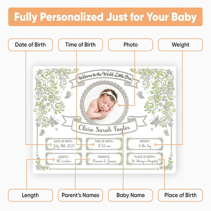Shape28 Personalized Birth Certificate Canvas with Custom Name, Photo and Birth Stats, 3 Color Themes, Nursery Wall Art