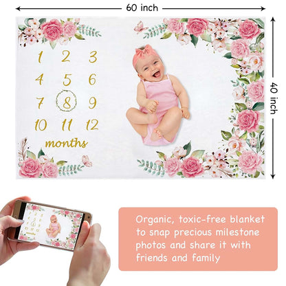 Yokakio Baby Monthly Milestone Blanket Girl, Milestone Blanket for Baby Girl, Track Growth and Age, Newborn Shower (photo 3)
