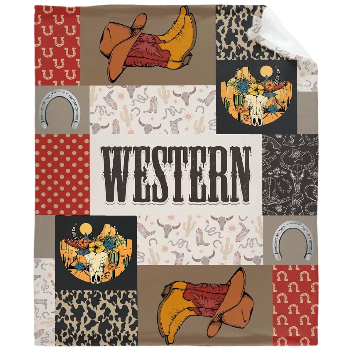 MYSTCOVER Retro Cactus Cow Horse Custom Blanket Wild West Personalized Name Kid Blankets Gifts Animal Western Throw (photo 4)