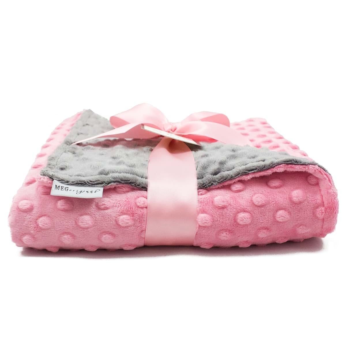 Meg Original Paris Pink & Charcoal Gray Minky Dot Baby Blanket (photo 4)