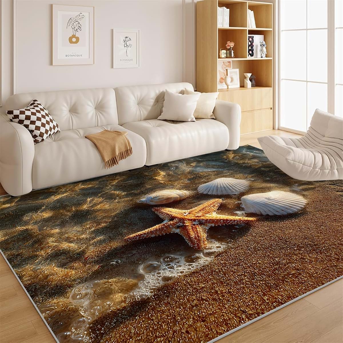 Dyausi Beach Shore 5x7 Area Rug - Washable Seashell Carpet
