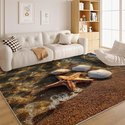 Dyausi Beach Shore 5x7 Area Rug - Washable Seashell Carpet