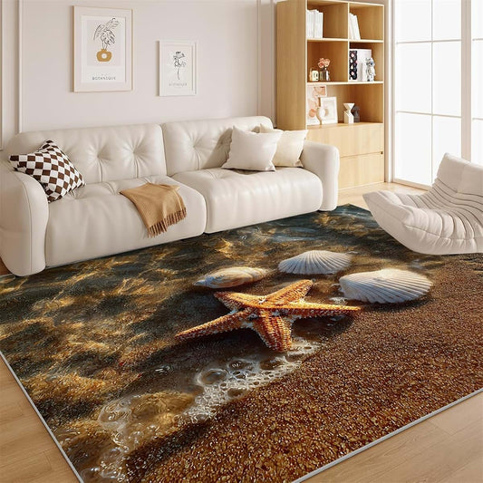 Dyausi Beach Shore 5x7 Area Rug - Washable Seashell Carpet