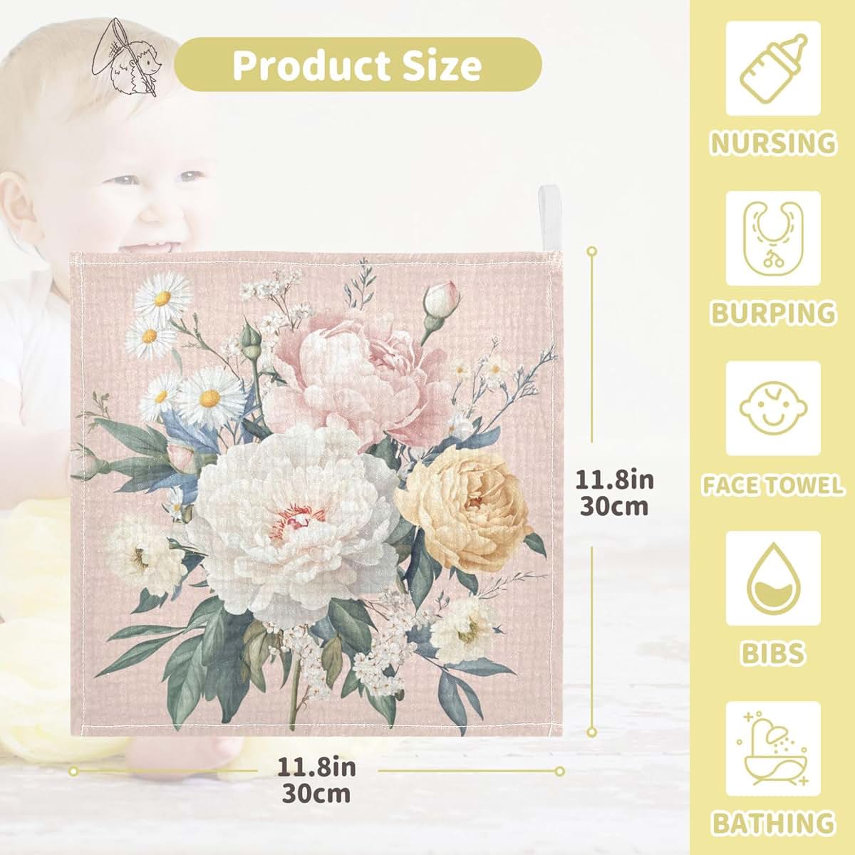 Takiito Elegant Floral Bouquet Muslin Washcloths Set of 3