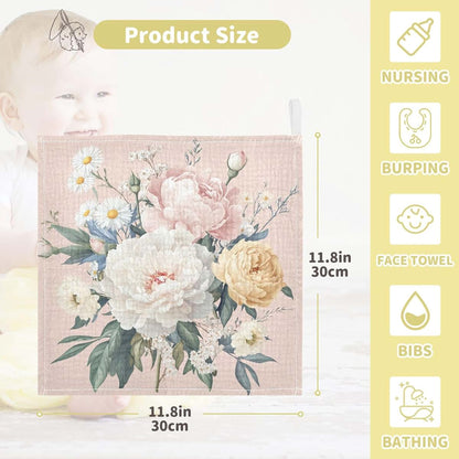 Takiito Elegant Floral Bouquet Muslin Washcloths Set of 3
