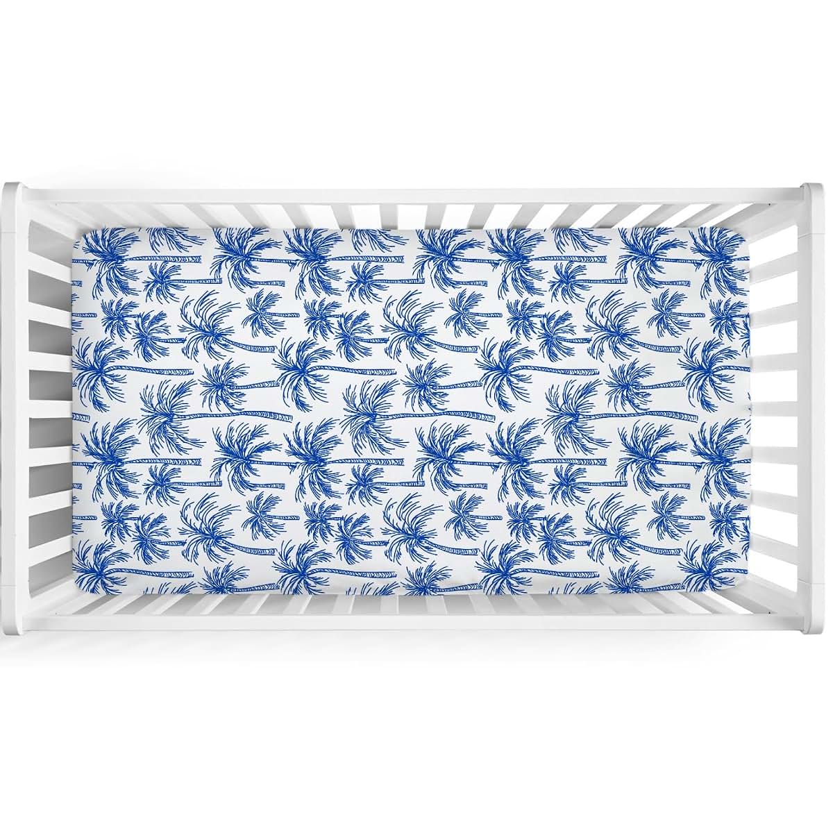 Dpjkevw Tropical Palm Tree Baby Crib Sheets Boys & Girls Blue Palm Trees Soft Fitted Newborn Bedding Nursery Baby (photo 2)