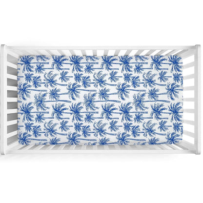 Dpjkevw Tropical Palm Tree Baby Crib Sheets Boys & Girls Blue Palm Trees Soft Fitted Newborn Bedding Nursery Baby (photo 2)
