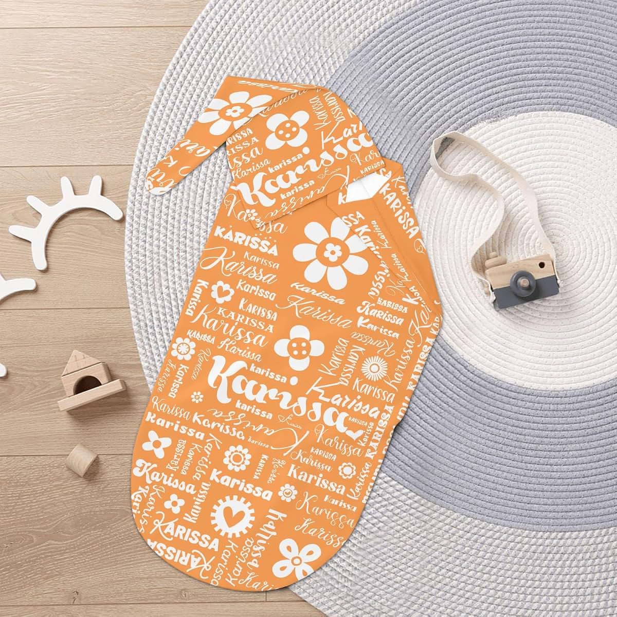 YallLocoMo Custom Newborn Swaddle Blankets Hat Orange Flower Name Text Sets Soft Baby Receiving Blanket Swaddle Sack