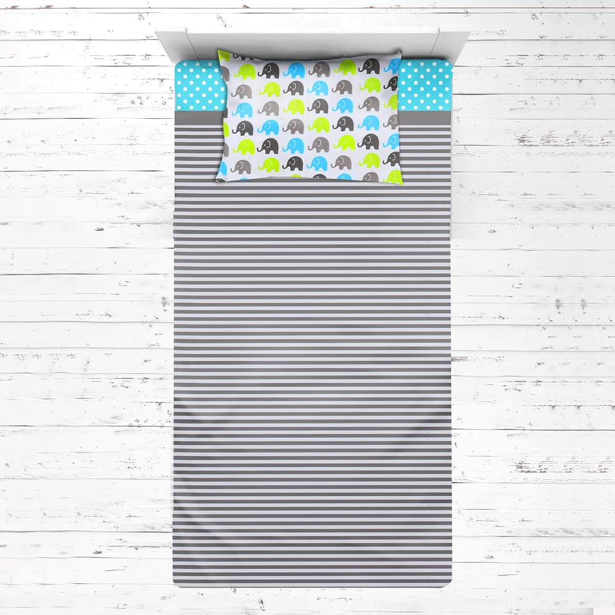 Bacati - 3 Pc Toddler Bedding Set (Aqua/Lime/Grey)