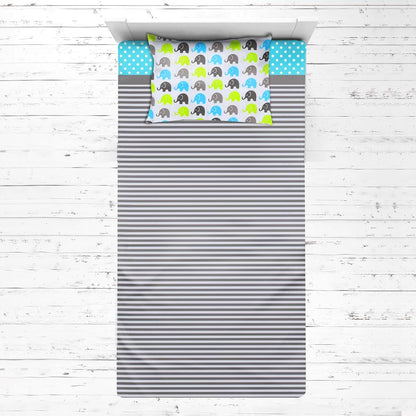 Bacati - 3 Pc Toddler Bedding Set (Aqua/Lime/Grey)