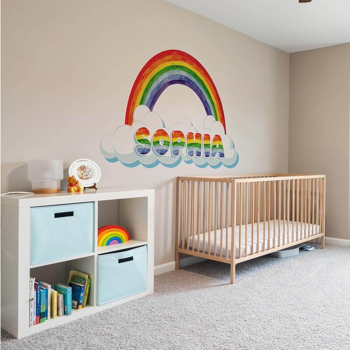 Pastel Basım Personalized Rainbow Wall Decal with Name, Nursery Room Decoration, Cloud Design (Vibrant) (photo 3)