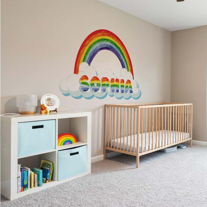 Pastel Basım Personalized Rainbow Wall Decal with Name, Nursery Room Decoration, Cloud Design (Vibrant) (photo 3)