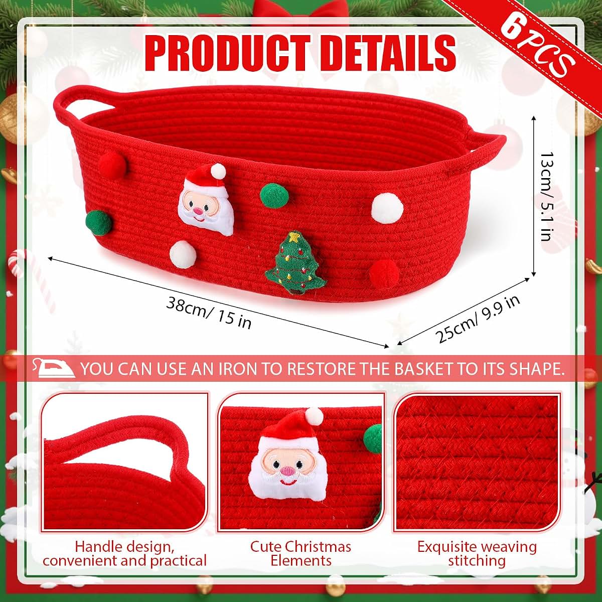 FoldTier 6-Piece Woven Cotton Rope Christmas Storage Basket Set