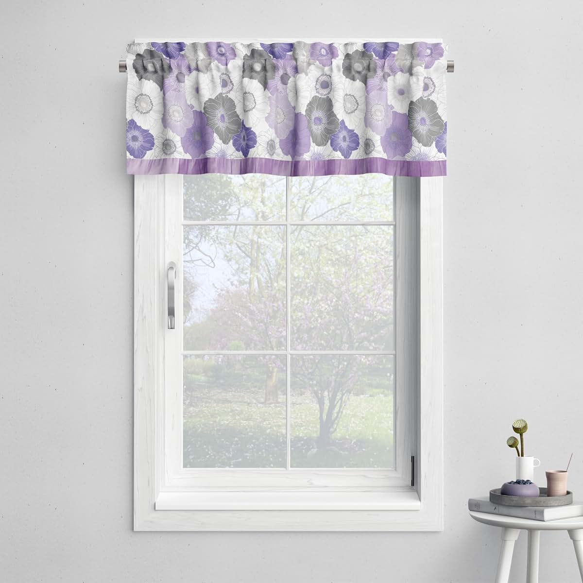 Bacati - Rod Pocket Window Valance Watercolors Purple Gray