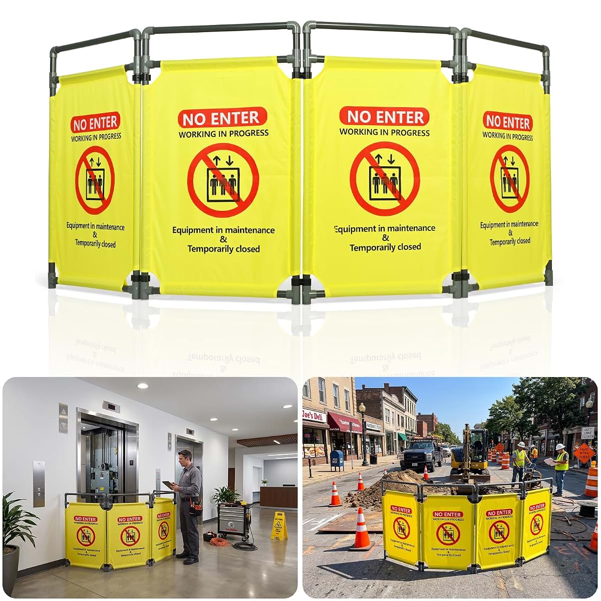 Inracity 4 Panels Safety Barricade, 8FT Foldable, High Visibility