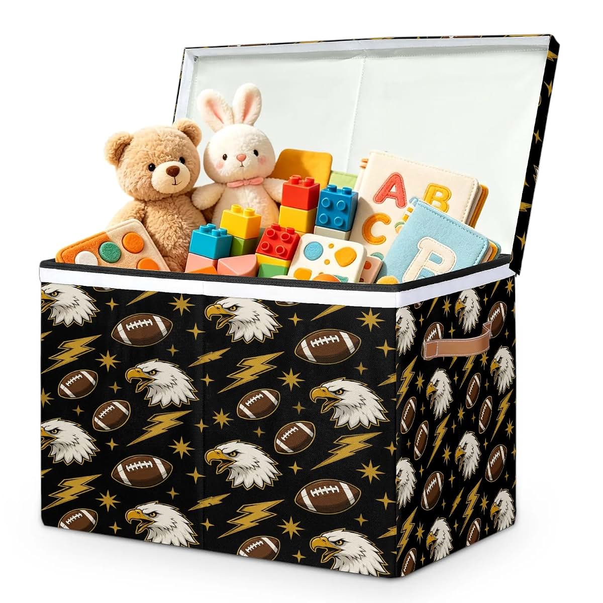 Mifewlor Large Toys Storage Box with Lid Football Bald Eagles