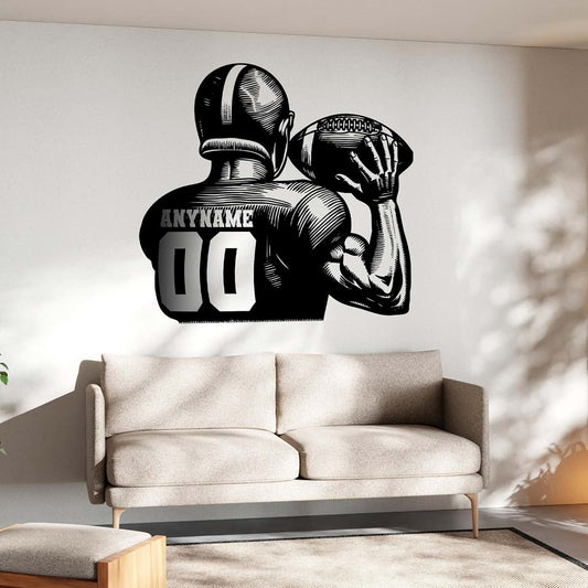 SOUTH9STICKER Custom Football Name Wall Decal Personalized Player Number