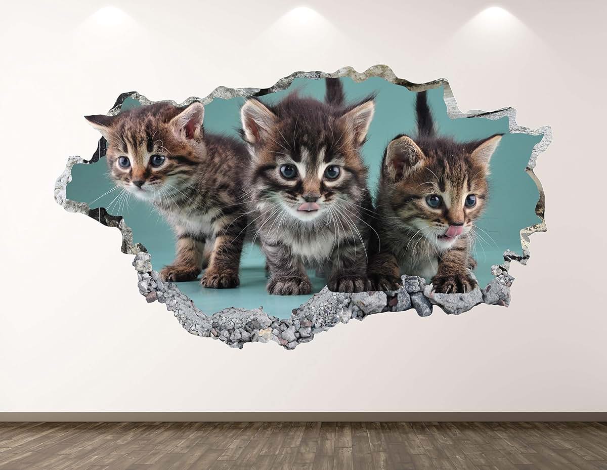 West Mountain Baby Cats 3D Smashed Kitten Wall Decal Art