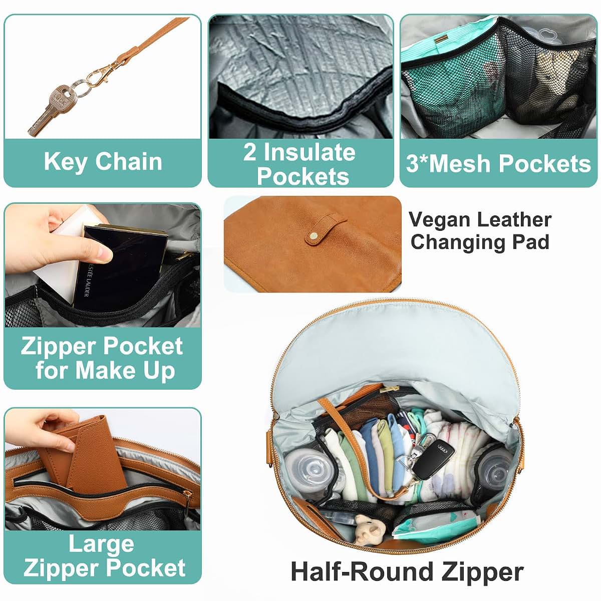 MF Store Leather Diaper Bag Backpack With Laptop Sleeve And Stroller Straps (photo 3)