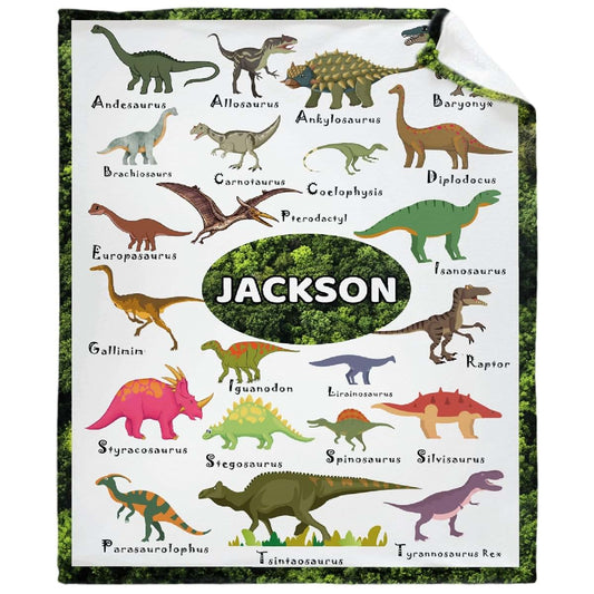 KAWAII BLANKET Dinosaur Custom Name Name Blanket-Personalized Baby Blanket for Girls Boys Dinosaur Lovers Dinosaur Gift
