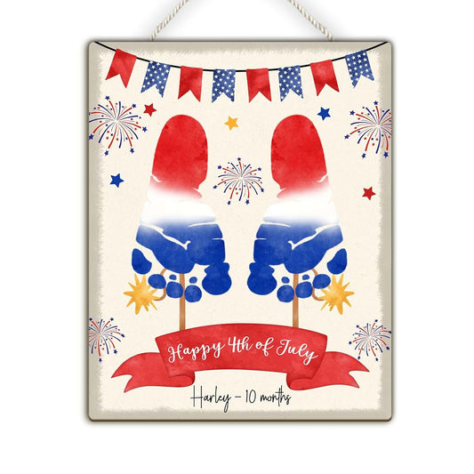 BEETHIS Custom DIY Baby First Independence Day Footprint Wooden Hanging Sign My 1st 4th of July Day Gifts Memorial