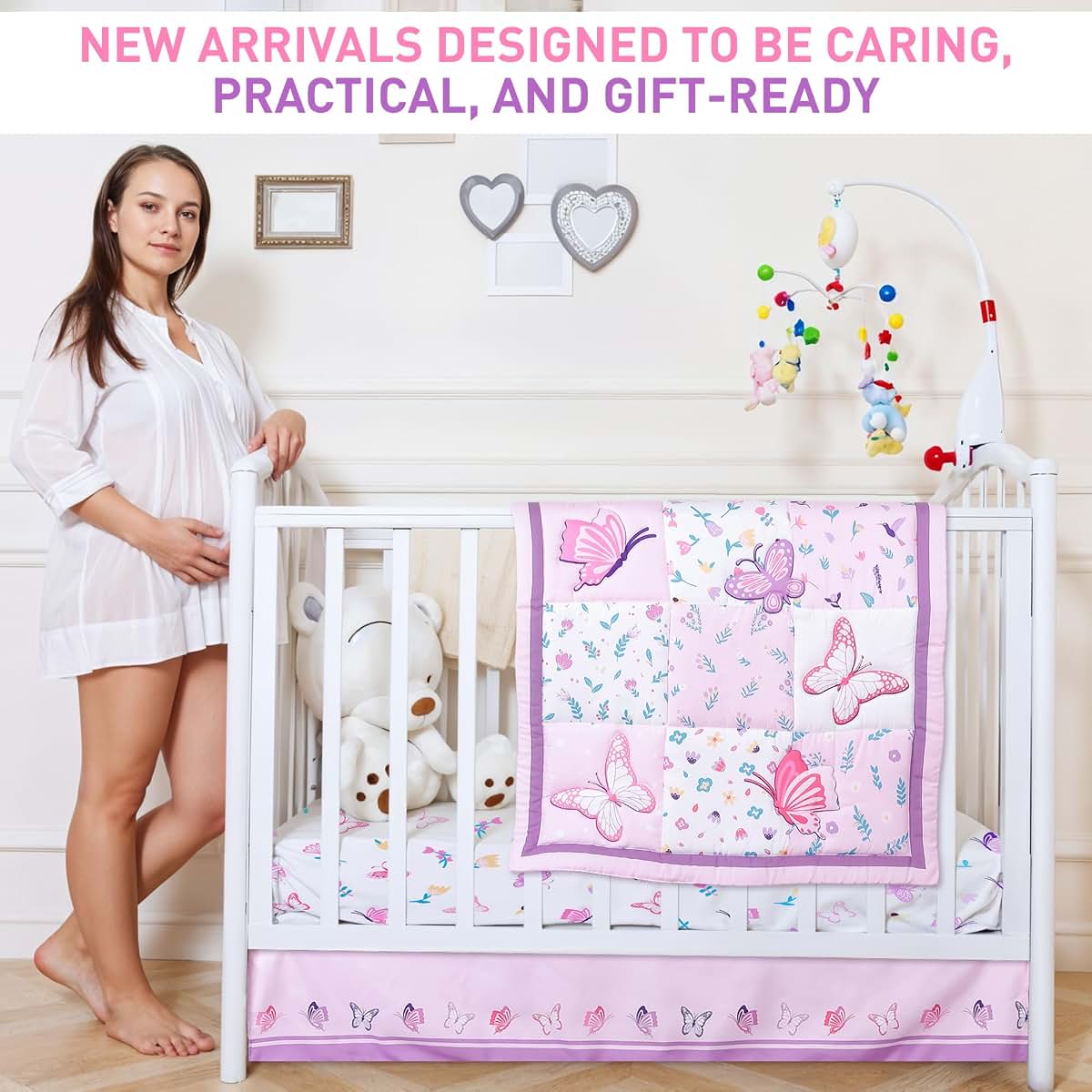 AURAHOMEANDNEST 3-Piece Baby Crib Bedding Set, Butterfly Pattern (photo 4)