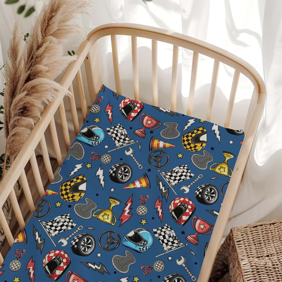 Wicbfdfv Race Car Pattern Fitted Crib Sheet For Standard Mattresses