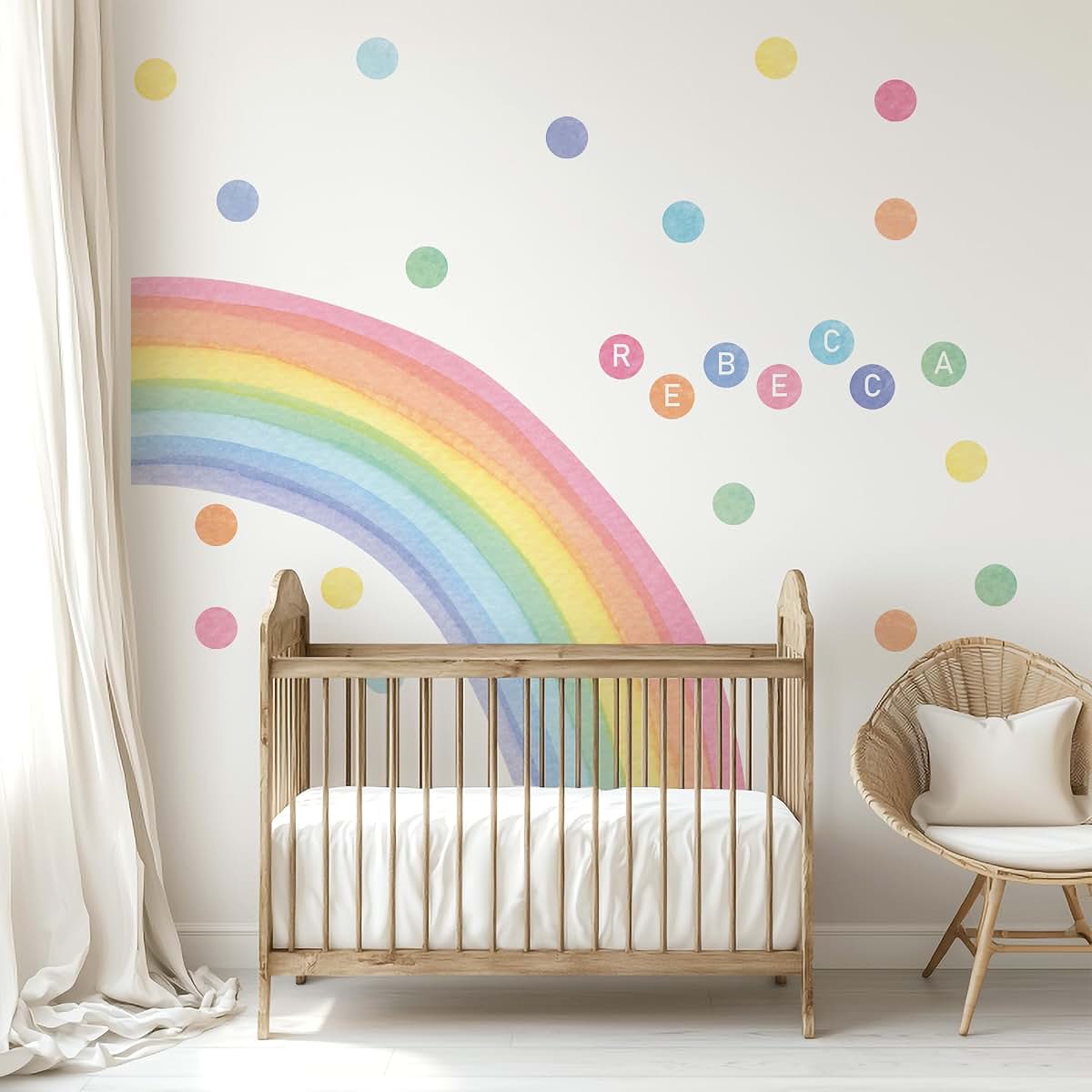 Pastel Basım Custom Half Rainbow Wall Decal with Personalized Name