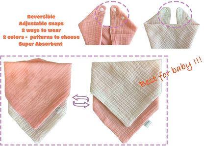 SnD Plus Muslin Bibs 2 Layers Cotton Triangle Reversible Baby Bibs 5 Pack (Solid, 0-36 Months) (photo 3)
