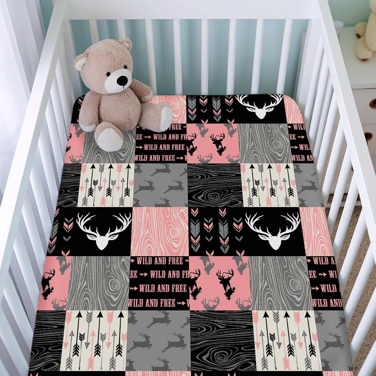 Retro Deer Tribal Arrows Antlers Baby Crib Sheets 52x28 Inch