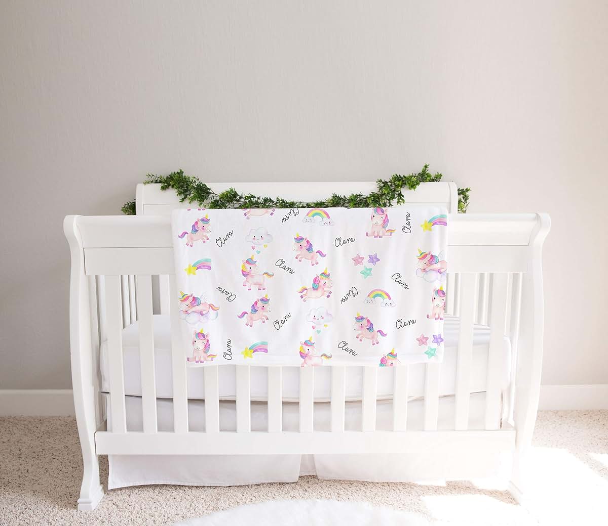 Lovable Gift Co Unicorns and Rainbows Personalized Baby Receiving Swaddle Blanket (photo 2)