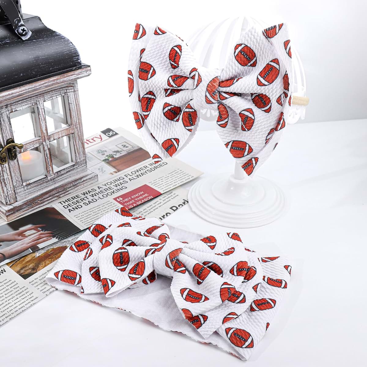 BabyOneStop YanJie Football Sports Printed Handmade Hairband 2 Pack