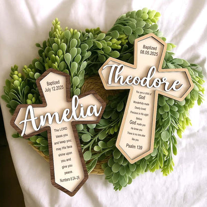 Dilypod Personalized Wooden Baptism Cross For Wall Decor